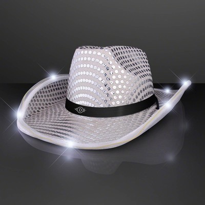 Silver Sequin Cowboy Hat with Black Band - PRINTED